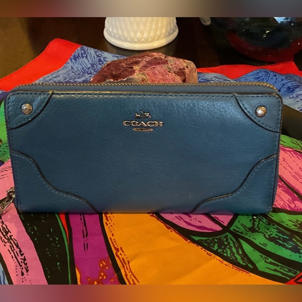Coach Blue Leather Zip Wallet